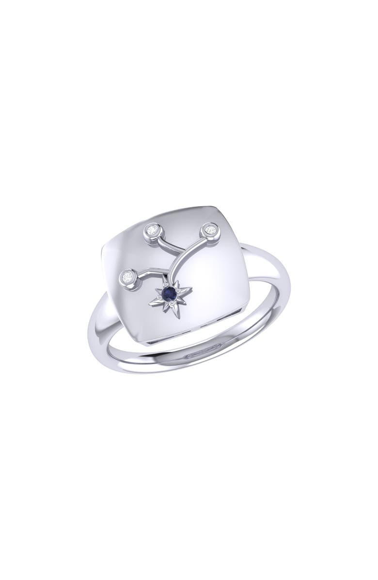 LuvMyJewelry Virgo Blue Sapphire & Diamond Signet Ring in Sterling Silver, Main, color, 