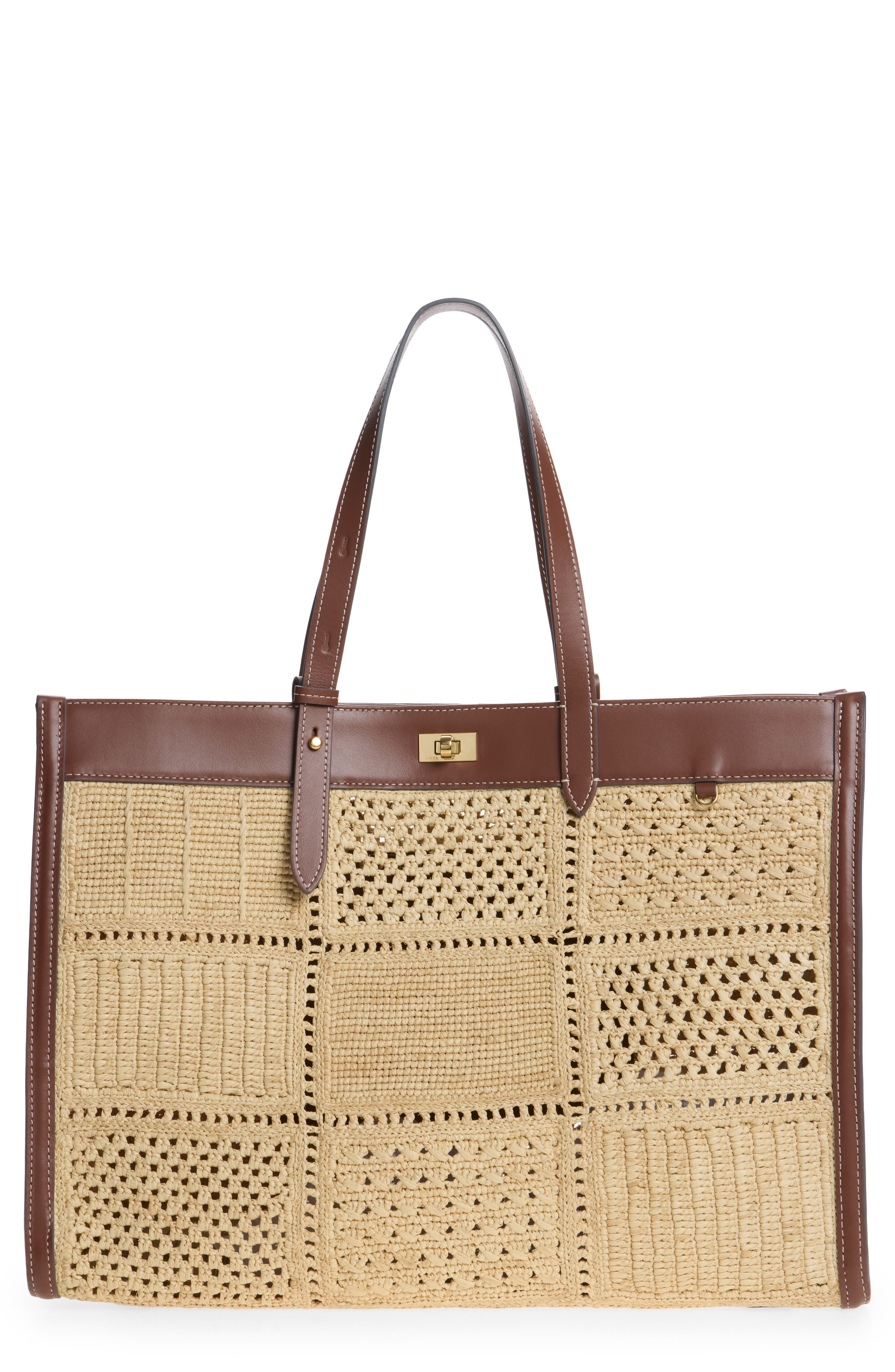 Mortimer Patchwork Crochet Raffia Tote, Main, color, NATURAL