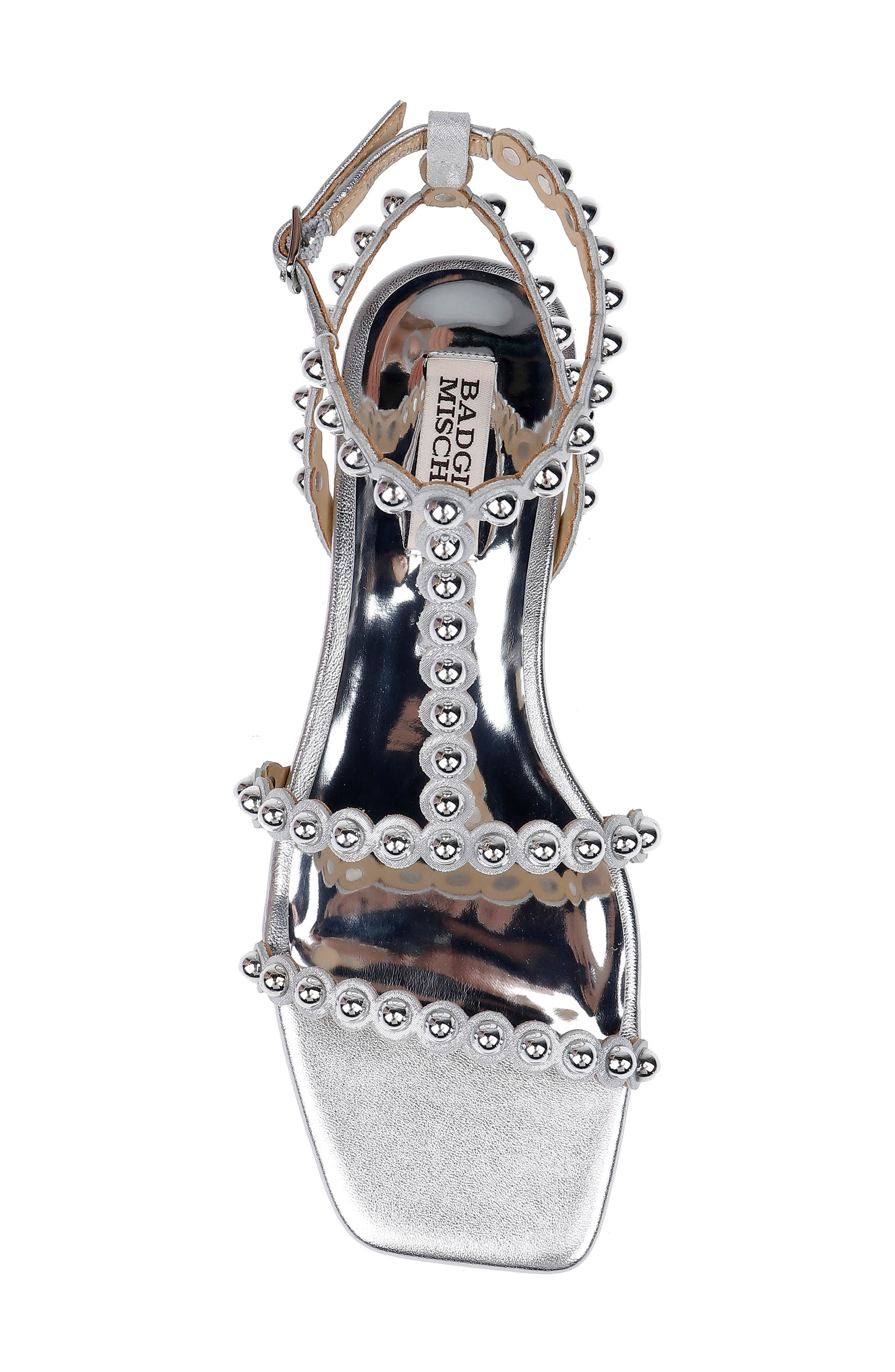 Badgley Mischka Collection Cami Embelished T-Strap Sandal, Alternate, color, Silver