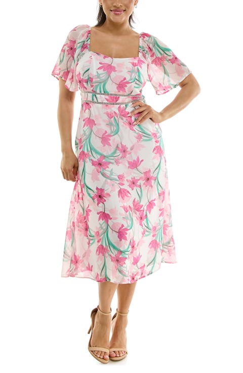 Flutter Sleeve Sweetheart Midi Dress