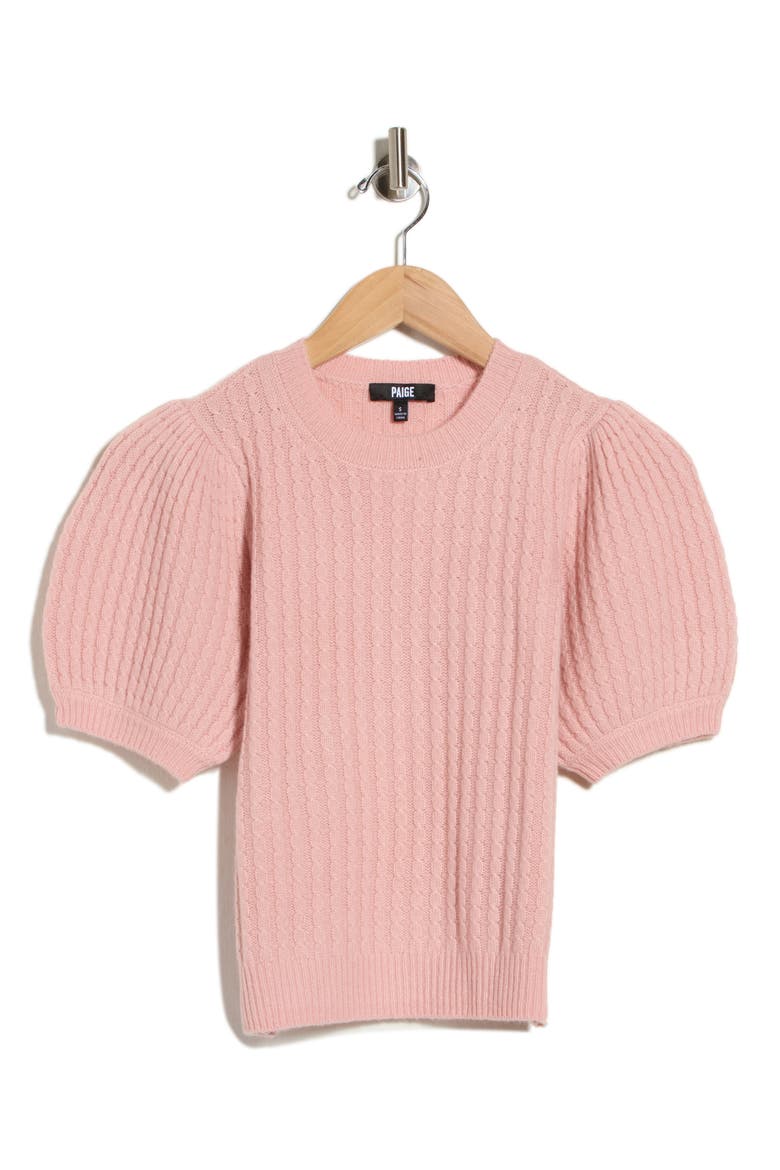 Lucerne Cable Stitch Puff Sleeve Sweater, Alternate, color, PALE PINK