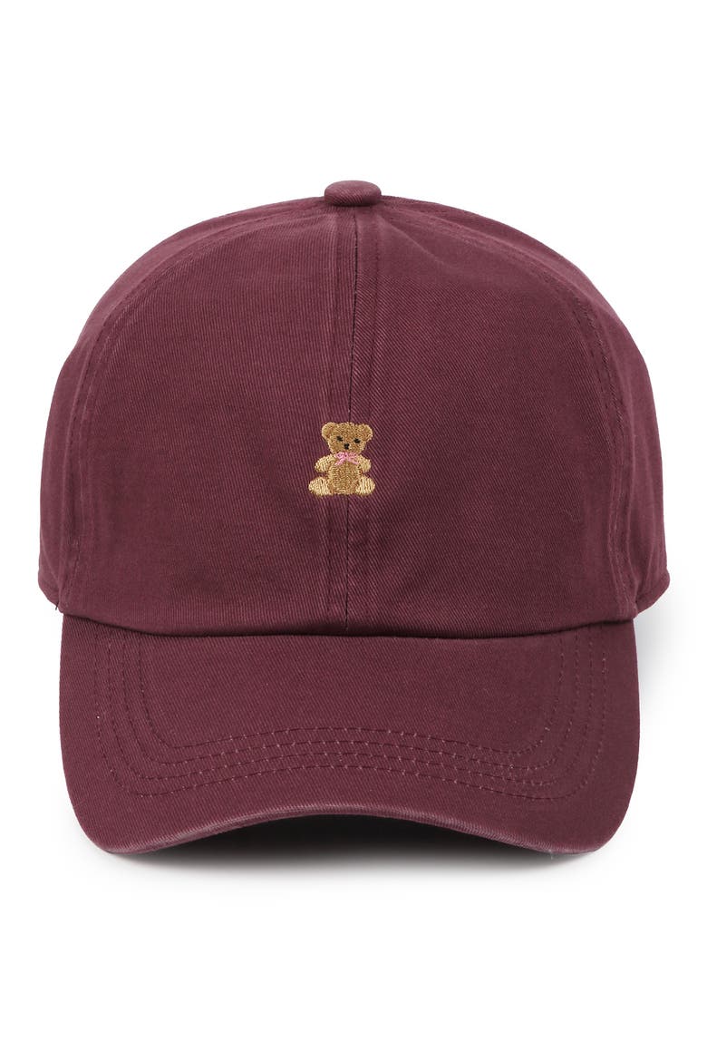 Embroidered Bear Cotton Adjustable Baseball Cap, Alternate, color, PLUM