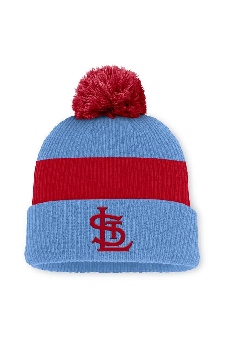 Men's Nike Light Blue/Red St. Louis Cardinals Cooperstown Collection Peak Standard Cuffed Knit Hat with Pom, Main, color, Light Blue