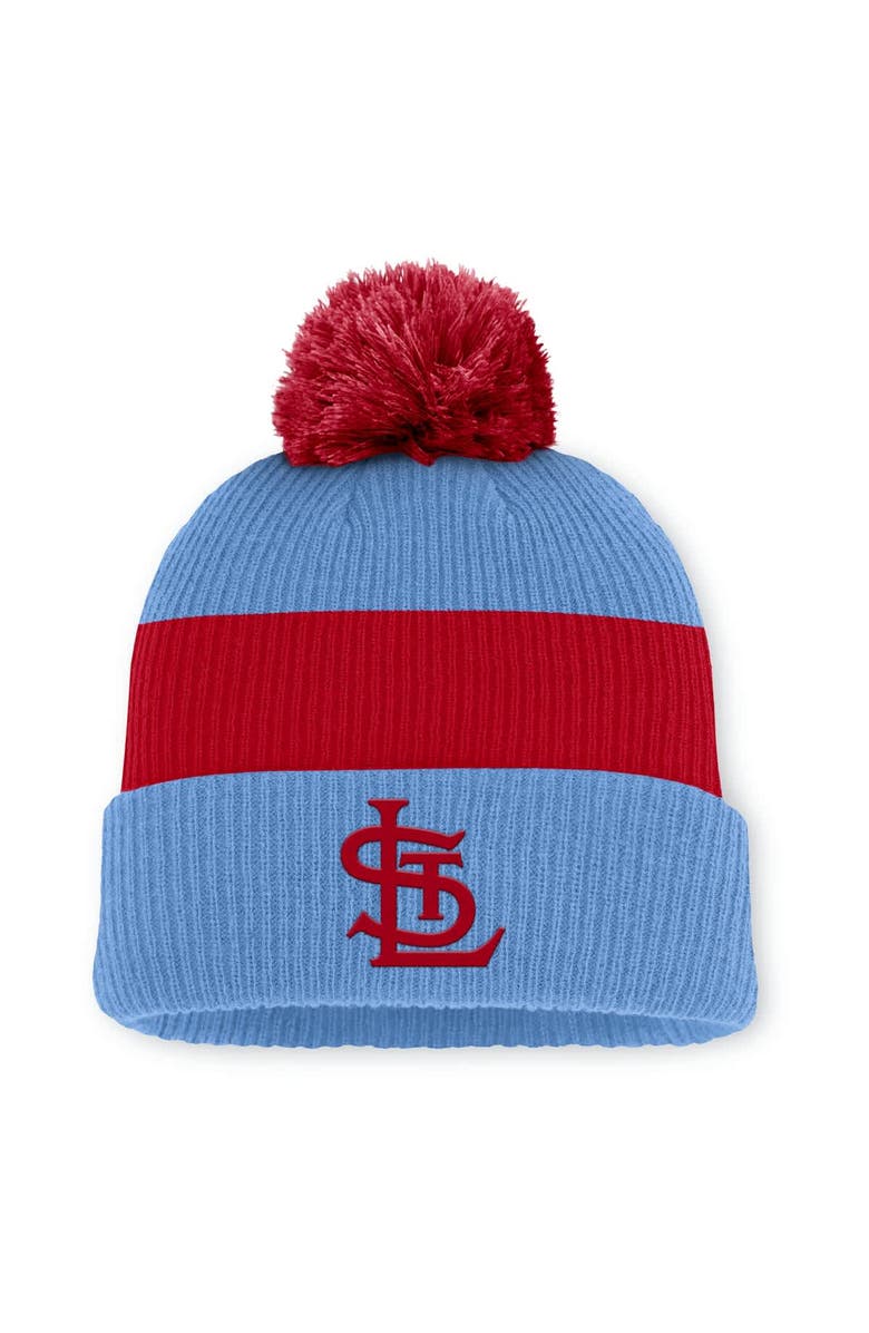 Nike Men's Nike Light Blue/Red St. Louis Cardinals Cooperstown Collection Peak Standard Cuffed Knit Hat with Pom, Main, color, Light Blue