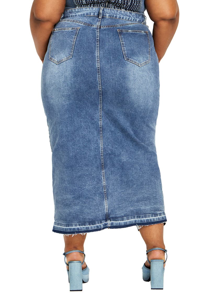 Hallie Raw Hem Denim Pencil Skirt, Alternate, color, LIGHT DENIM