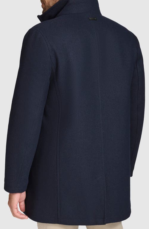 Andrew Marc Wool Blend Twill Car Coat In Blue