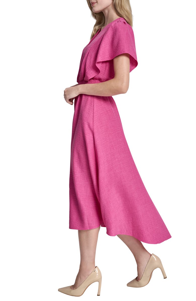 DKNY Smocked High-Low Dress, Alternate, color, Rose Violet