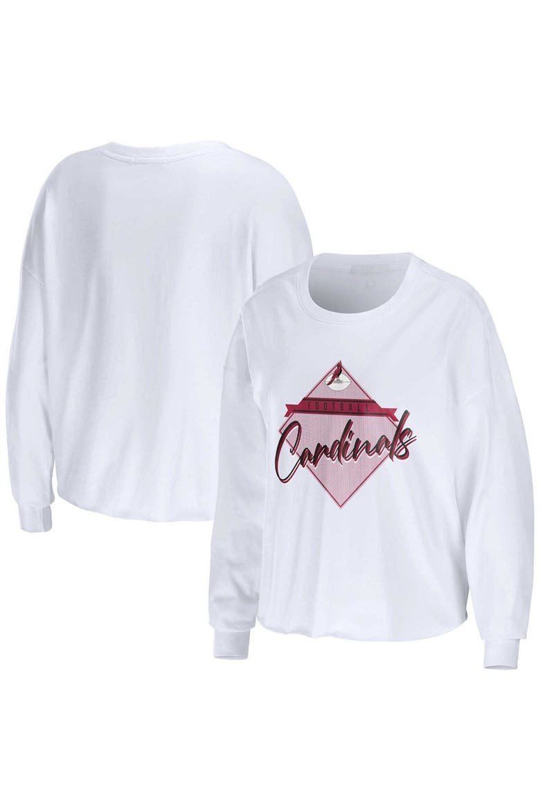 Women's WEAR by Erin Andrews White Arizona Cardinals Domestic Cropped Long Sleeve T-Shirt, Main, color, White