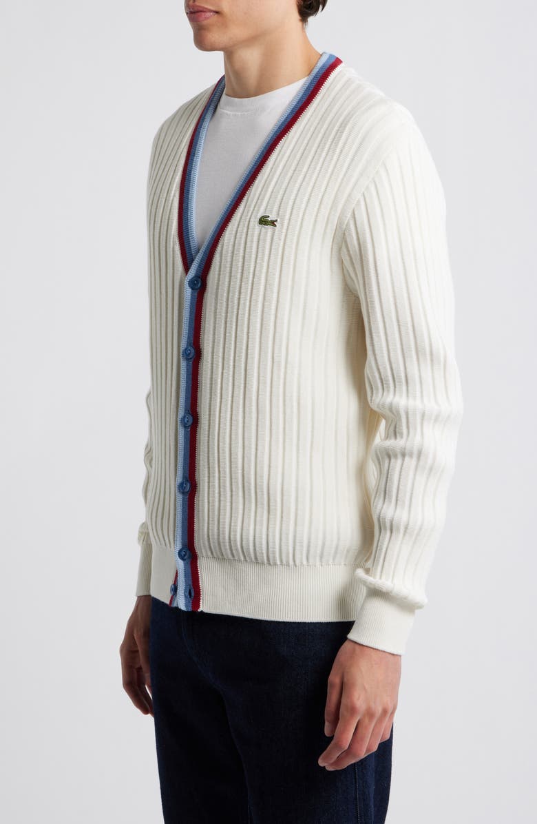 Lacoste Archive Cotton & Wool Cardigan, Alternate, color, Flour/ Chambray-King-Bordeaux