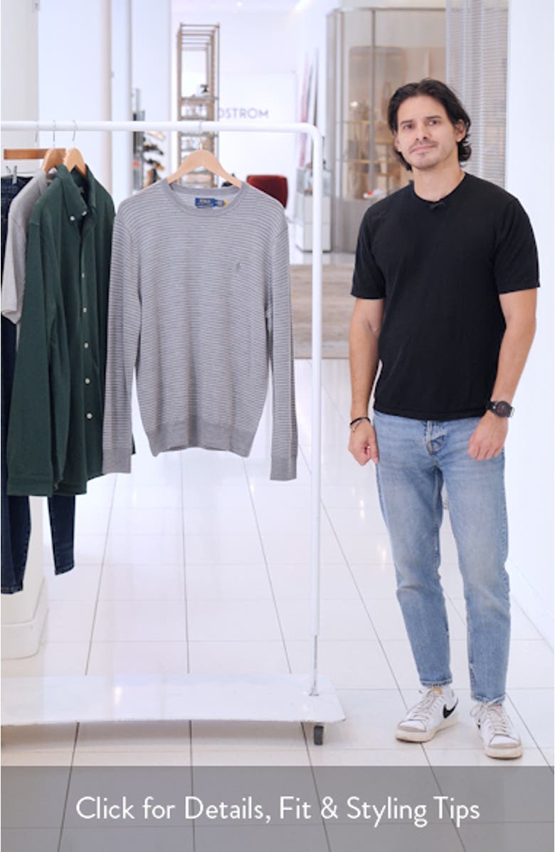 Pinstripe Washable Wool Crewneck Sweater, sales video thumbnail