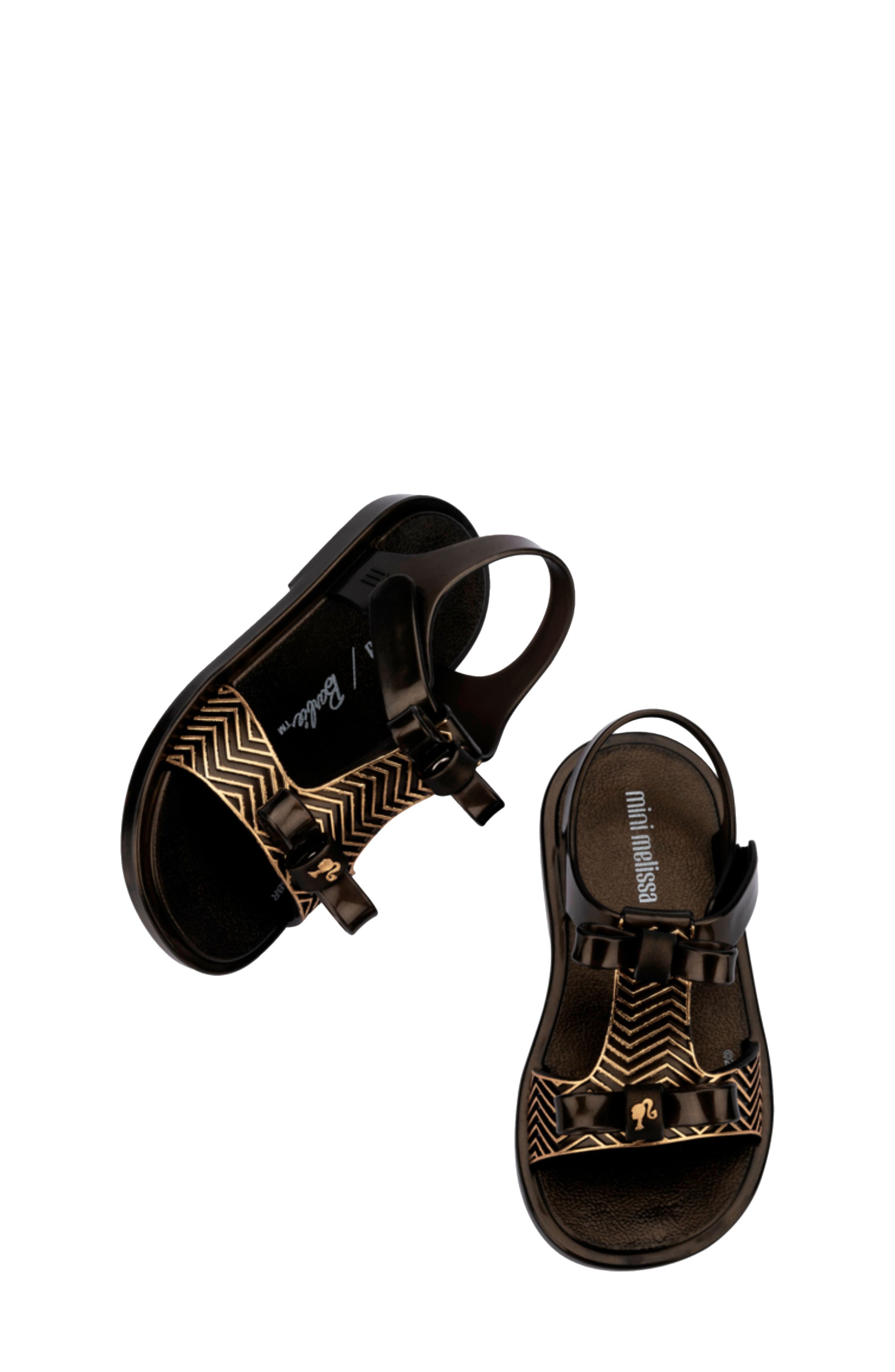 Mini Melissa x Barbie Kids' Dream Sandal, Alternate, color, Pearl Black/ Gold