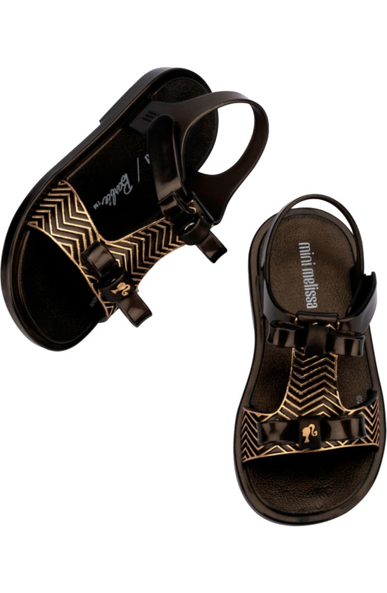 Mini Melissa x Barbie Kids' Dream Sandal, Alternate, color, Pearl Black/ Gold