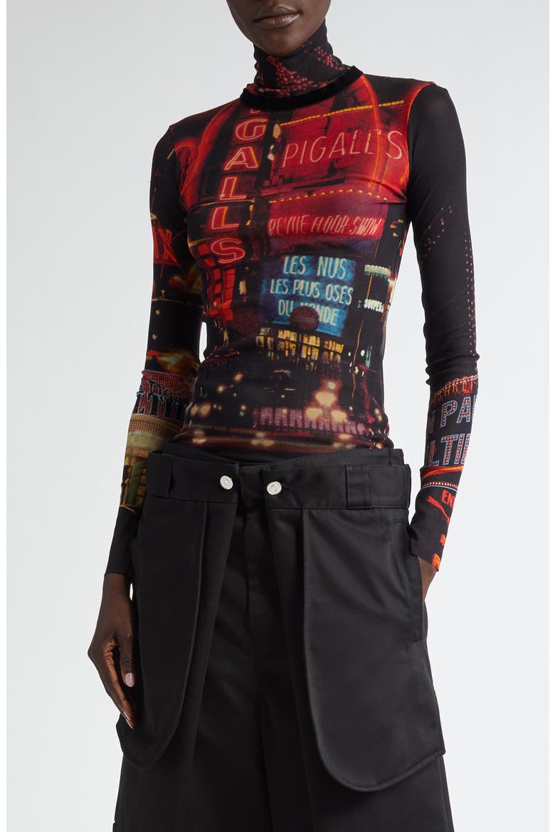 Red Pigalle Print Long Sleeve Mesh T-Shirt, Main, color, BLACK/ RED/ ORANGE/ BLUE