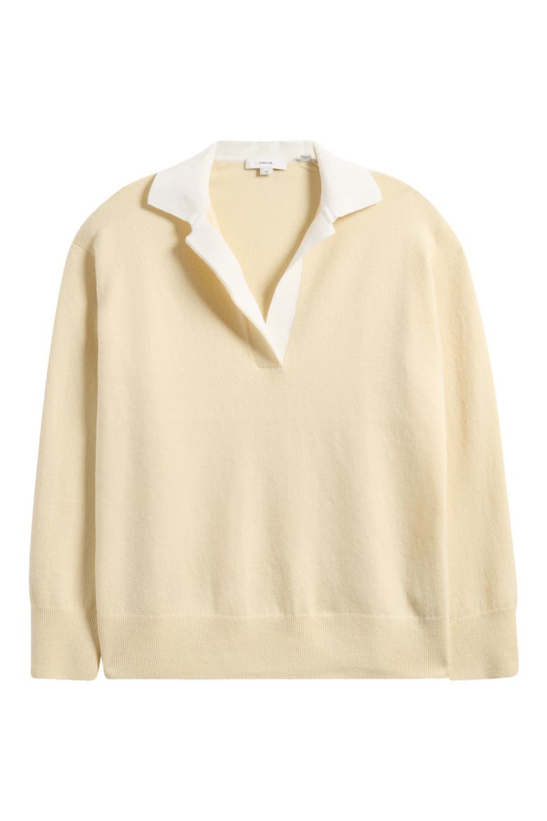Wool & Cashmere Contrast Johnny Collar Sweater, Alternate, color, BUTTER/ OFF WHITE