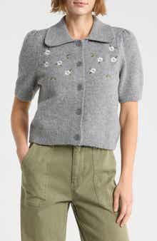 Embroidered Collared Short Sleeve Sweater