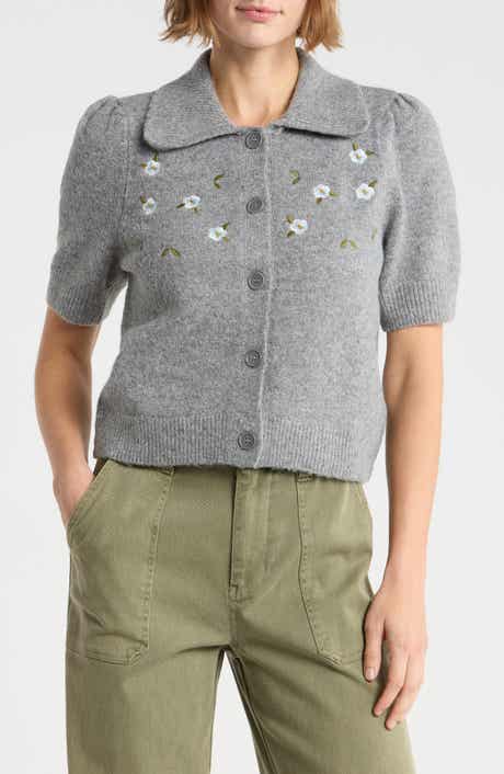 Embroidered Collared Short Sleeve Sweater