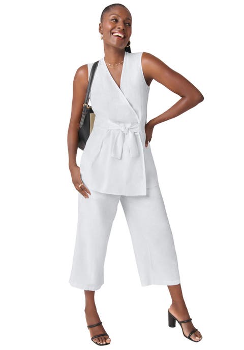 Sleeveless Faux Wrap Tie-Waist Tunic (Plus)