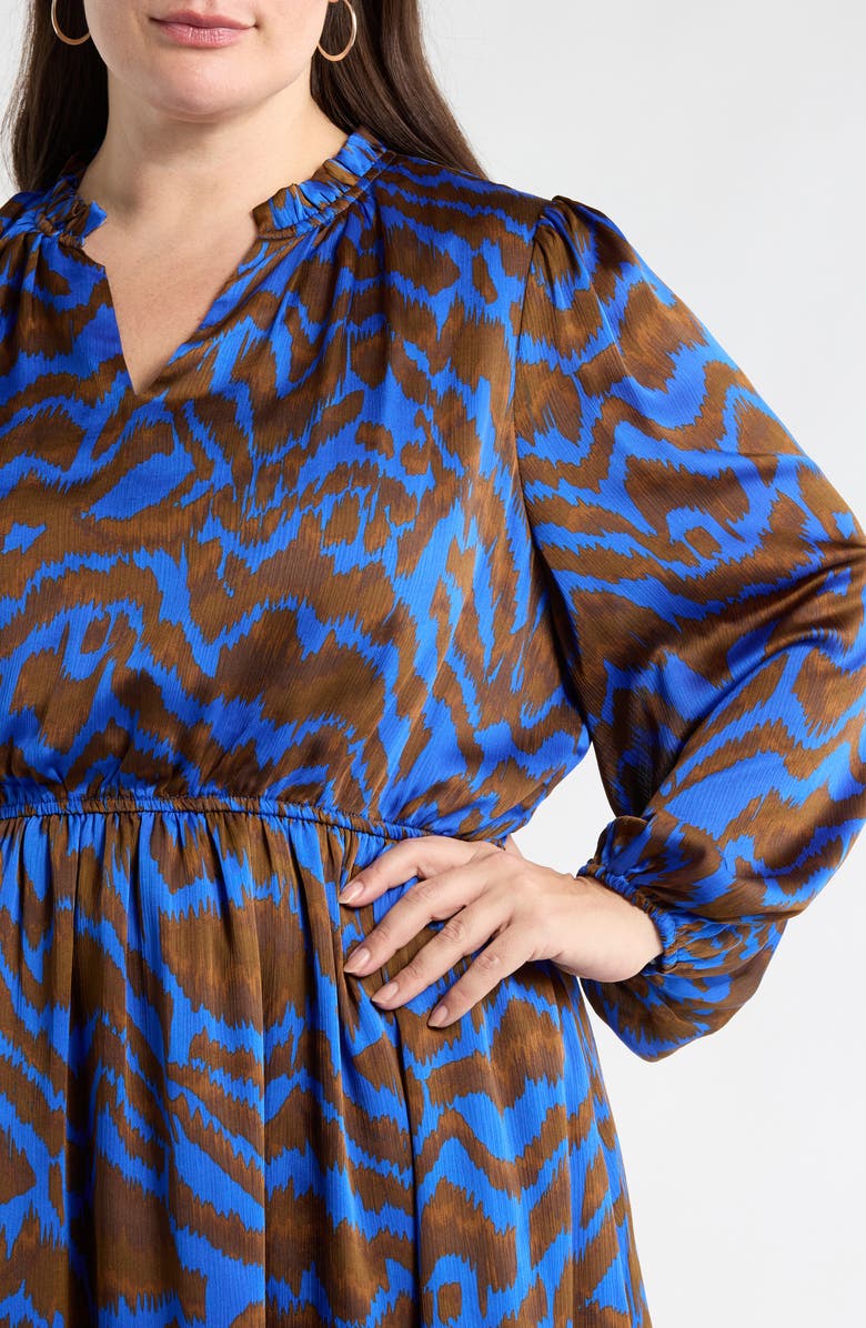 SUGARLIPS Krista Abrstract Fabiola Long Sleeve Satin Midi Dress, Alternate, color, Brown/ Blue Multi