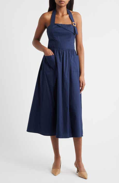 Vince Camuto Halter Neck Cotton Midi Dress