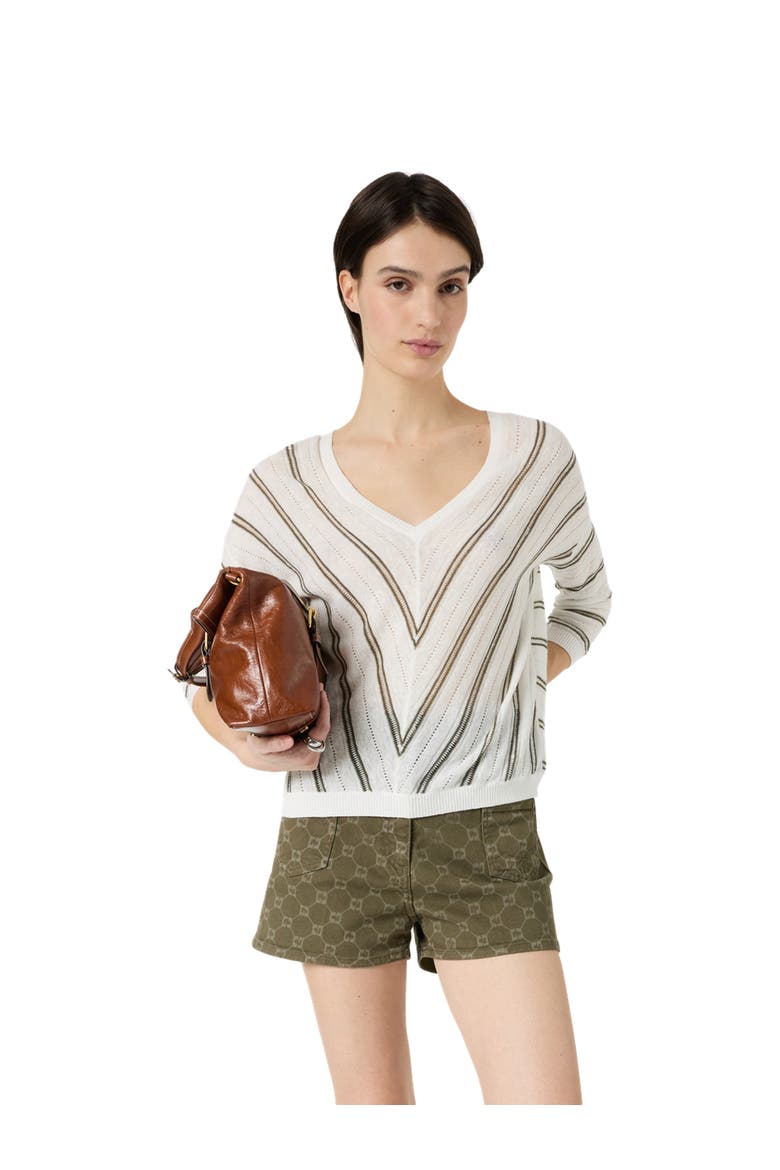 Lerya Linen Blend Chevron Knit Sweater, Main, color, Kaki Green