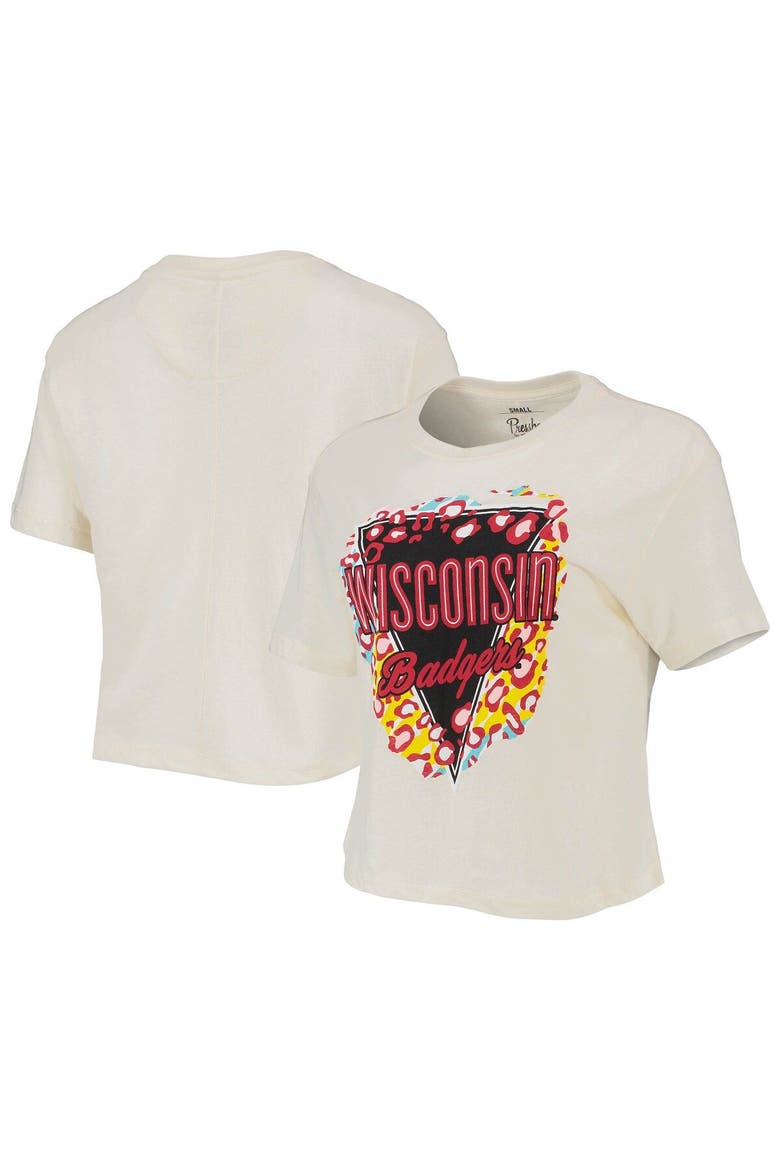 Women's Pressbox Cream Wisconsin Badgers Taylor Animal Print Cropped T-Shirt, Main, color, Cream