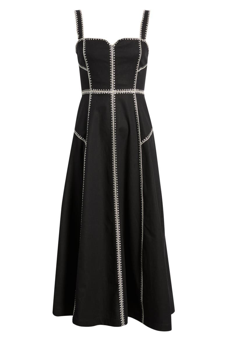 Contrast Stitch Fit & Flare Dress, Alternate, color, BLACK