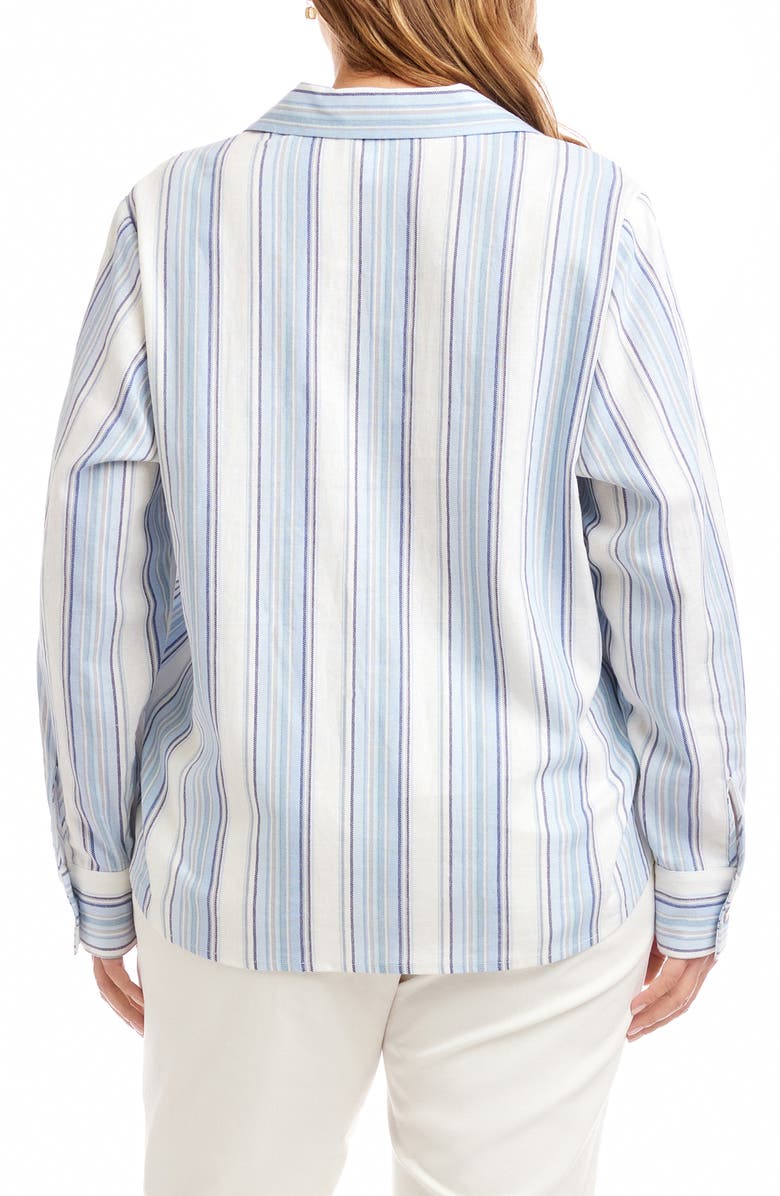 Karen Kane Stripe Linen Blend Lace-Up Popover Shirt, Alternate, color, Stripe