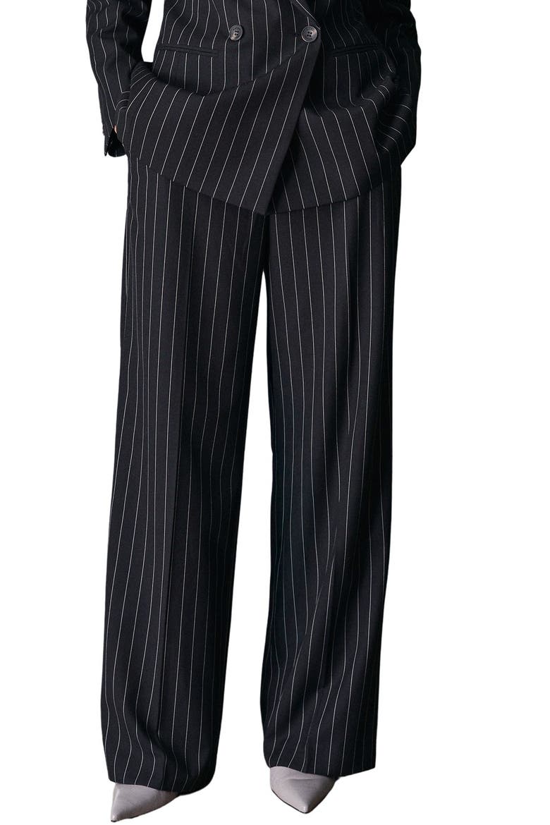 Pinstripe Wide Leg Tailored Trouser, Main, color, Black
