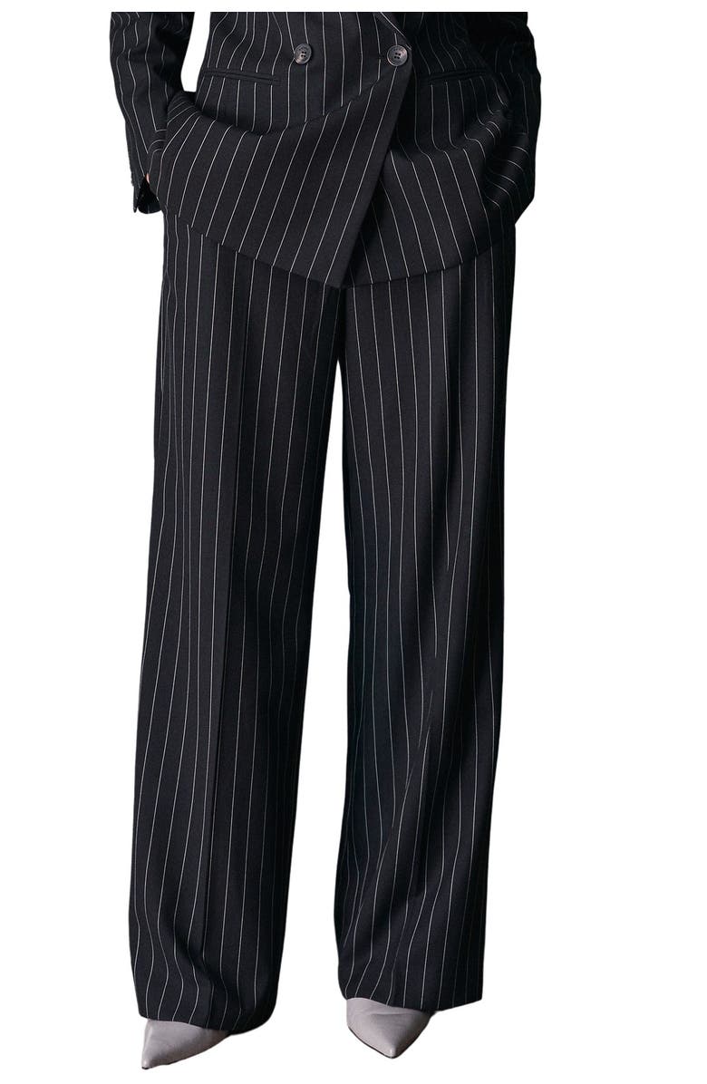 Karen Millen Pinstripe Wide Leg Tailored Trouser, Main, color, Black