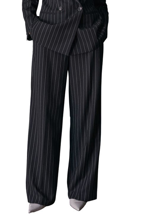 Pinstripe Wide Leg Tailored Trouser