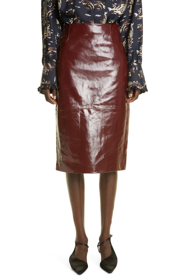 The May Patent Lambskin Leather Pencil Skirt, Main, color, BORDEAUX