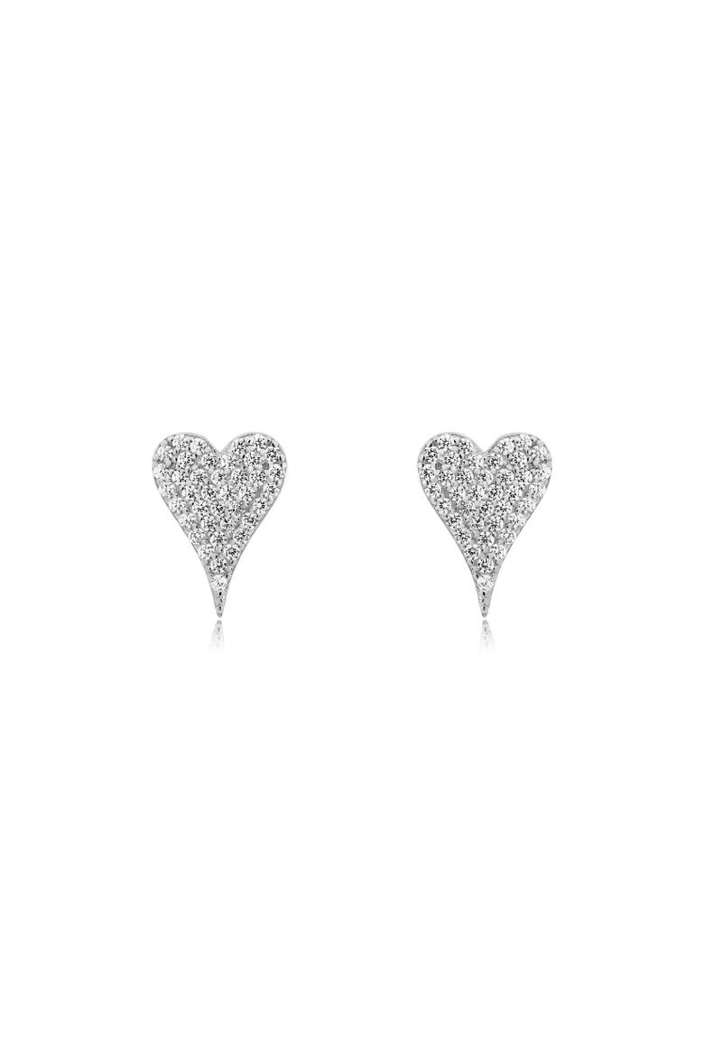 Pave CZ Heart Stud Earrings, Alternate, color, Sterling Silver