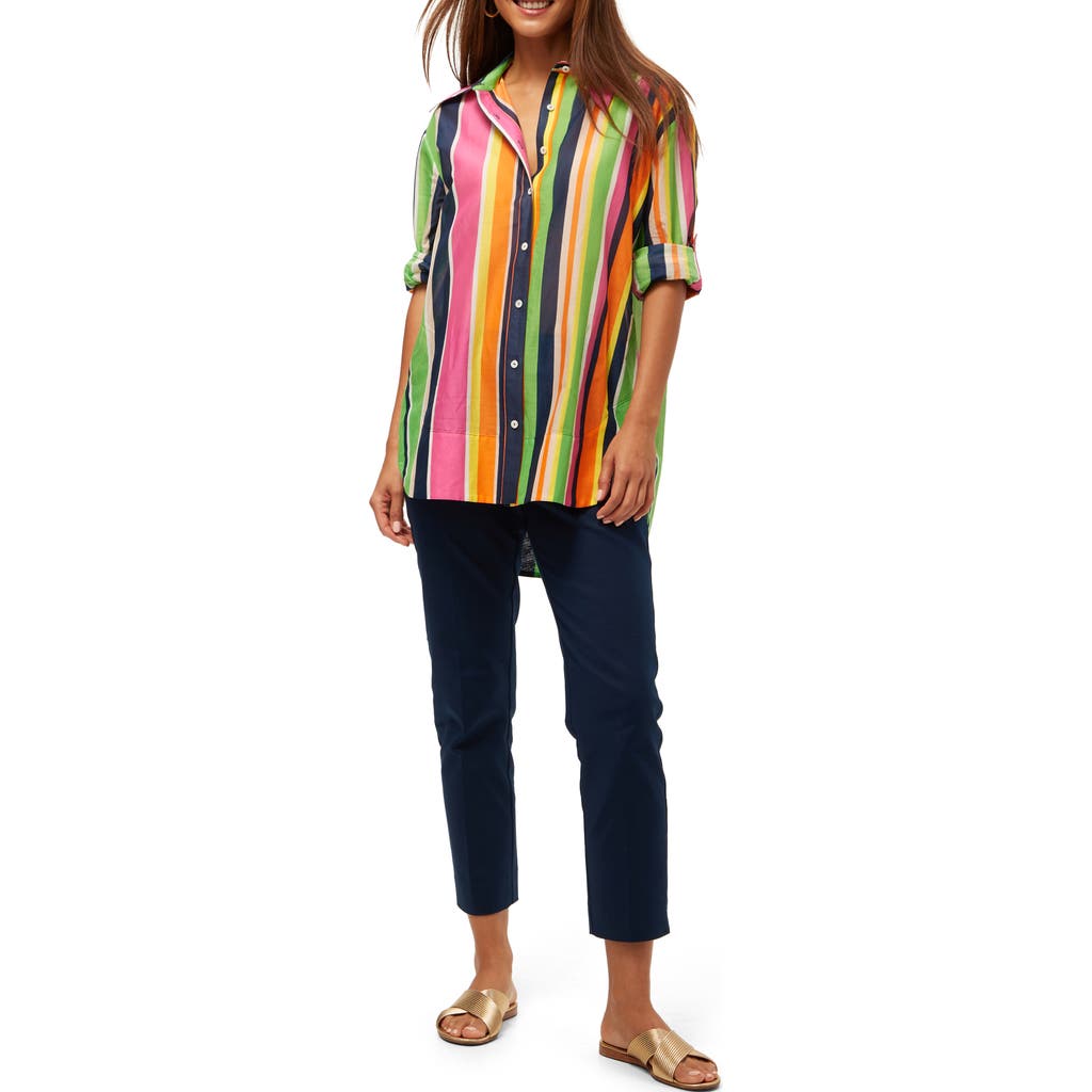 Shop Trina Turk Button Up Swing Top In Striped Multi