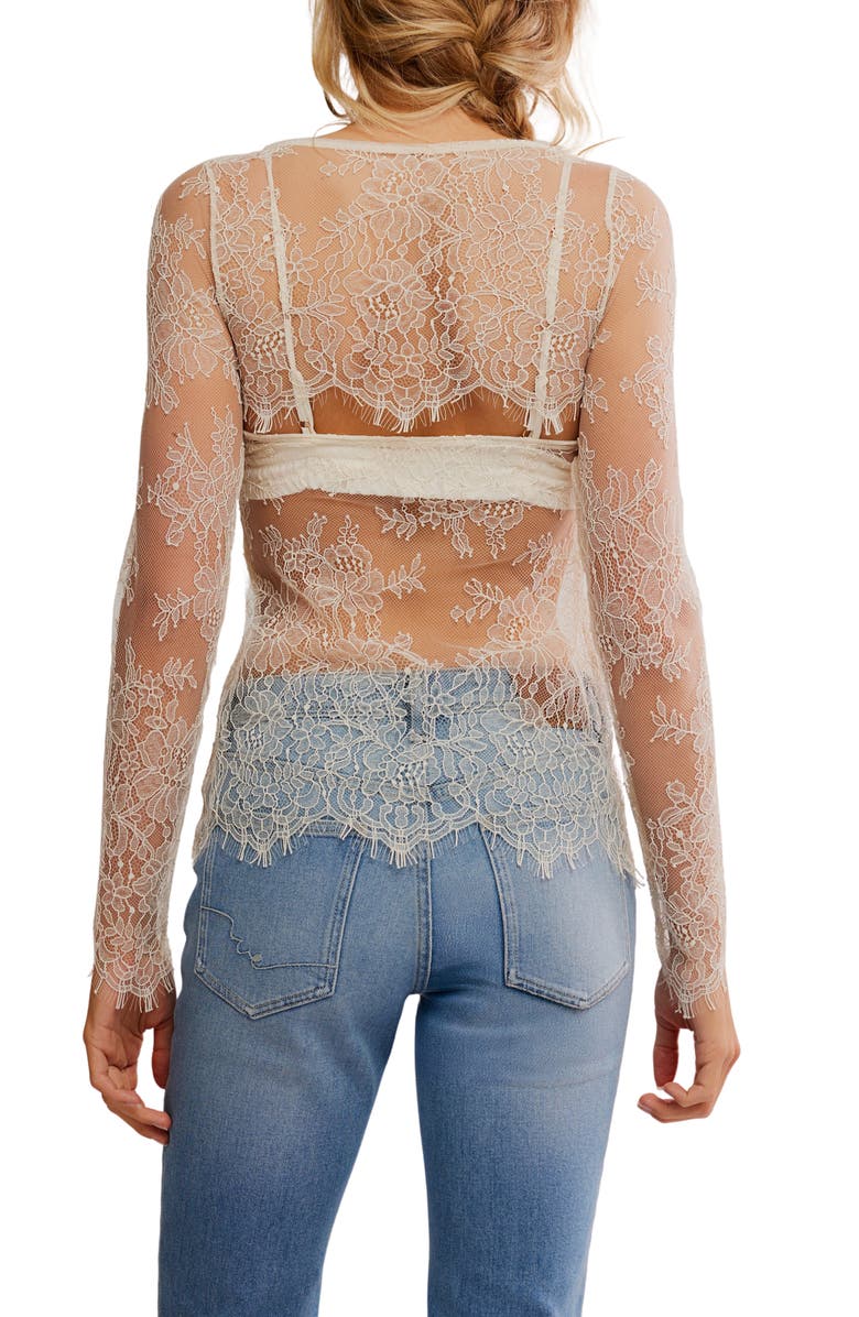 Free People Long Last Lace Layering Top, Alternate, color, Clean Ivory