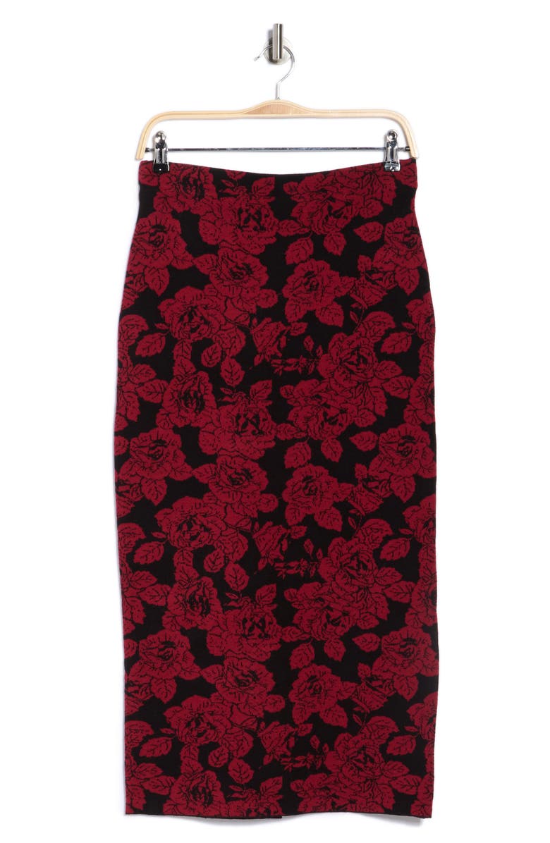 ELIE ELIE TAHARI Floral Jacquard Pull-On Skirt, Alternate, color, Black/ Red Point Rose