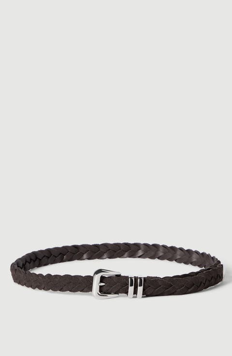 Reversed calfskin braided belt with tip