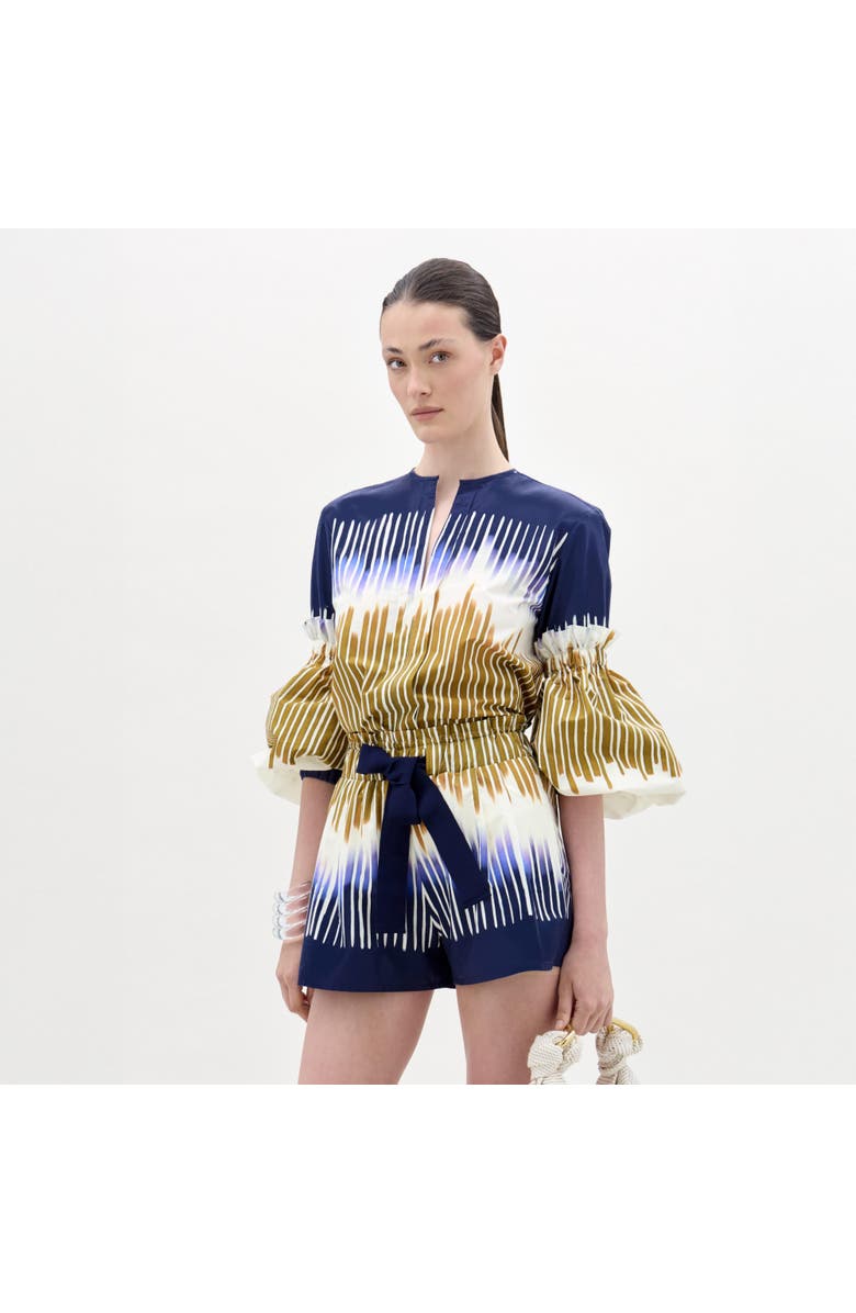 SILVIA TCHERASSI Lucaya Blouse, Main, color, Navy Mustard Abstrac