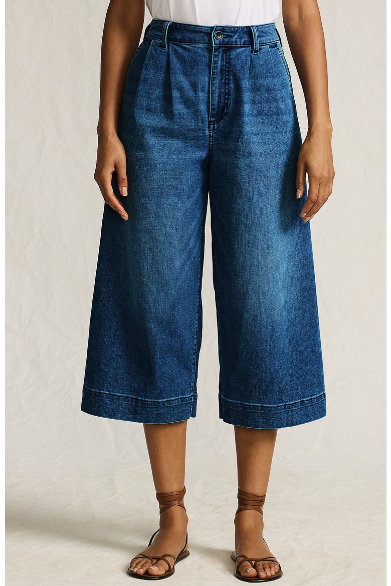 Denim Mid Rise Wide Leg Culotte Jeans, Main, color, Indigo Tide Blue