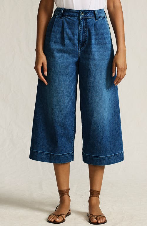 Lands' End Denim Mid Rise Wide Leg Culotte Jeans in Indigo Tide Blue at Nordstrom, Size 14