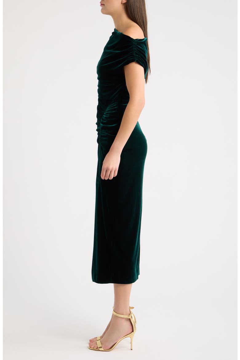 Ruched Velvet Maxi Dress, Alternate, color, HUNTER