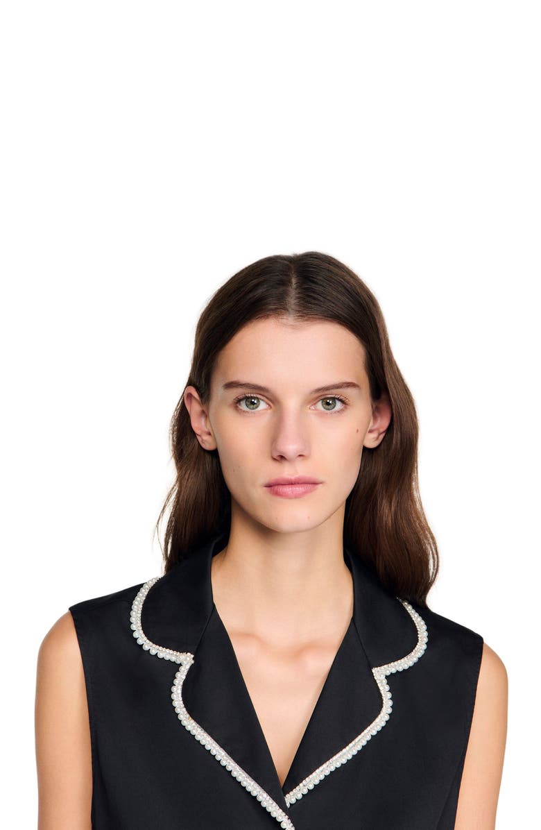 SANDRO Beaded collar top, Alternate, color, Black