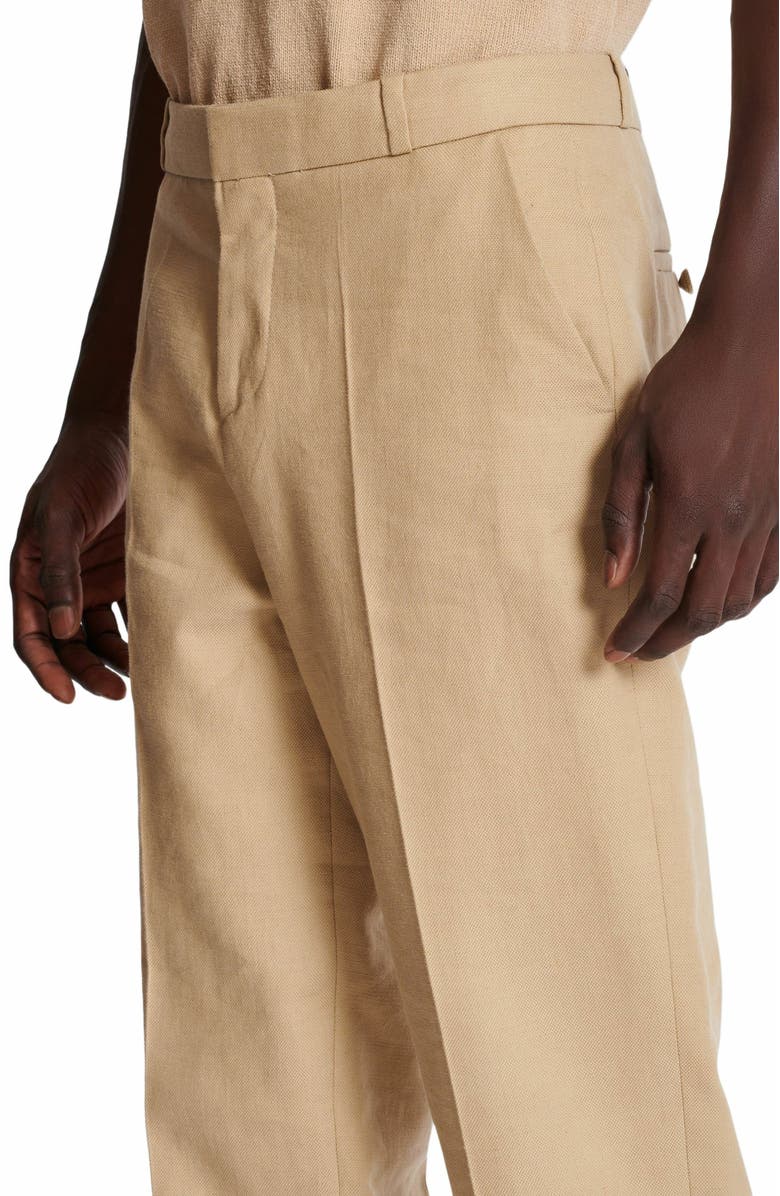 Balmain Straight-Leg Tailored Canvas Trousers, Alternate, color, Beige