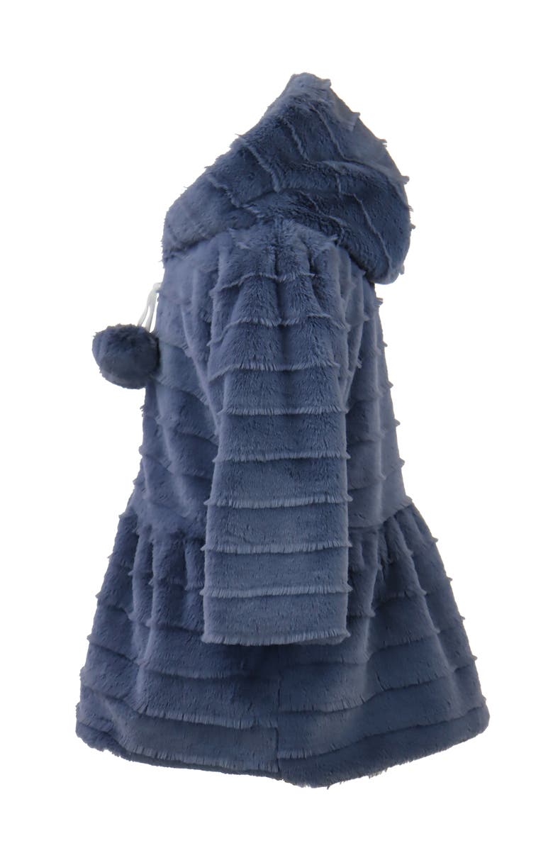 Widgeon Faux Fur Hooded Zip Front Pompom Coat, Alternate, color, Navy Lash Stripe