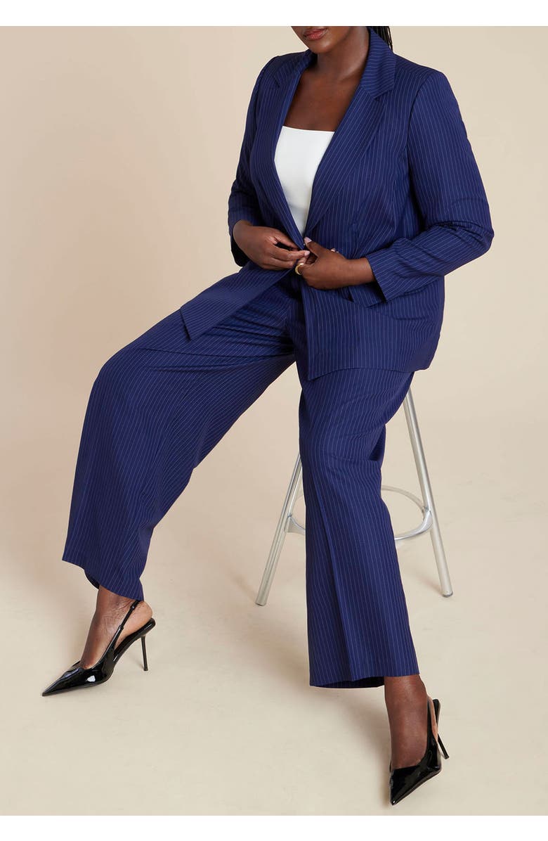 ELOQUII Pinstripe Blazer, Alternate, color, Navy Pinstripe