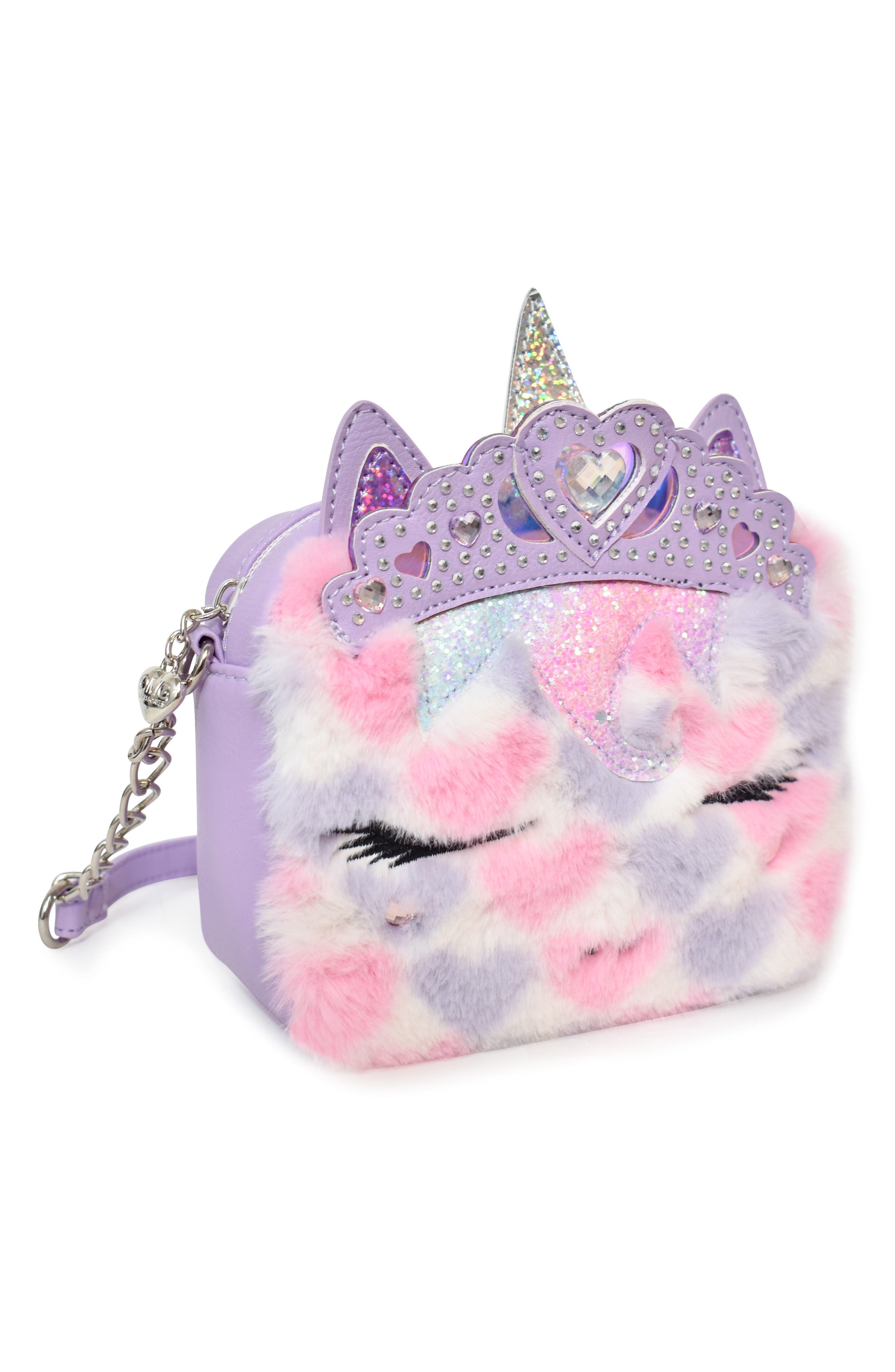 OMG Accessories Kids' Miss Gwen Heart Plush Faux Fur Crossbody Bag, Alternate, color, 