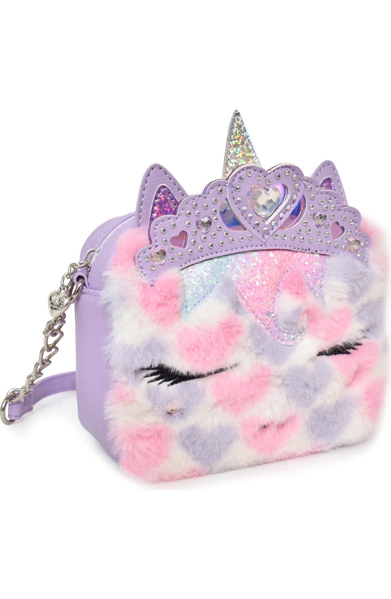 OMG Accessories Kids' Miss Gwen Heart Plush Faux Fur Crossbody Bag, Alternate, color,