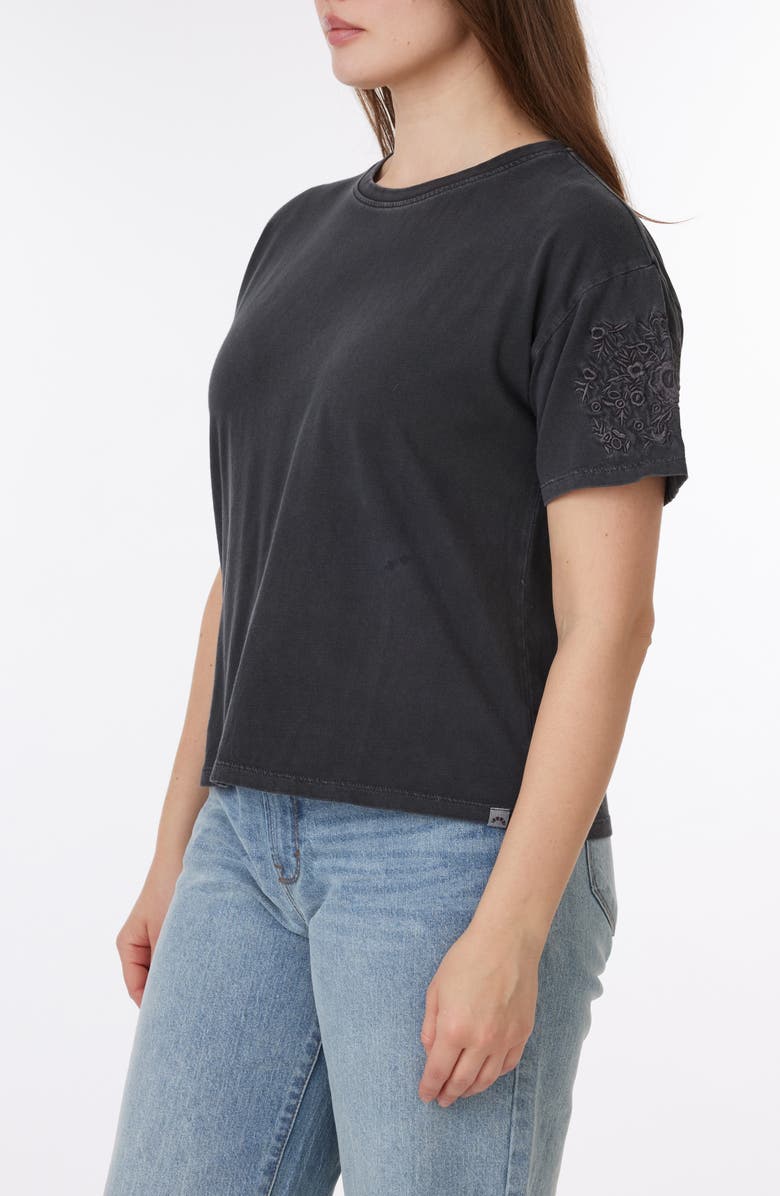 C & C California Toni Floral Embroidered Sleeve Boxy Cotton T-Shirt, Alternate, color, Black Sand
