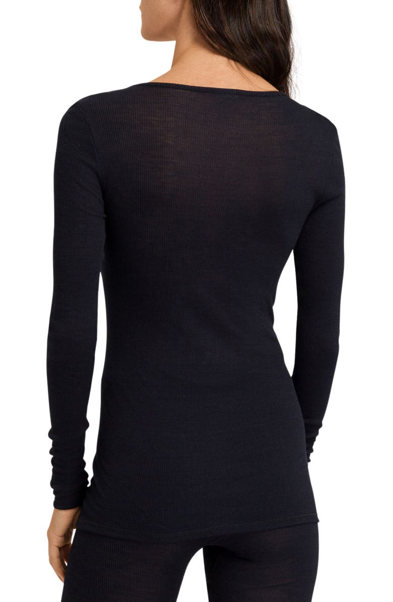 Hanro Ribbed Merino Wool & Silk Pajama Top, Alternate, color,