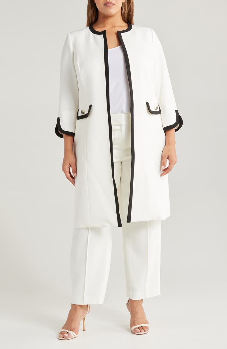 KASPER Framed Long Topper Jacket, Main, color, Vanilla Ice/ Black