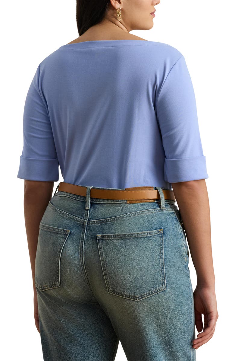 Lauren Ralph Lauren Judy Elbow Sleeve Boat Neck Stretch Cotton Top, Alternate, color, Banker Blue